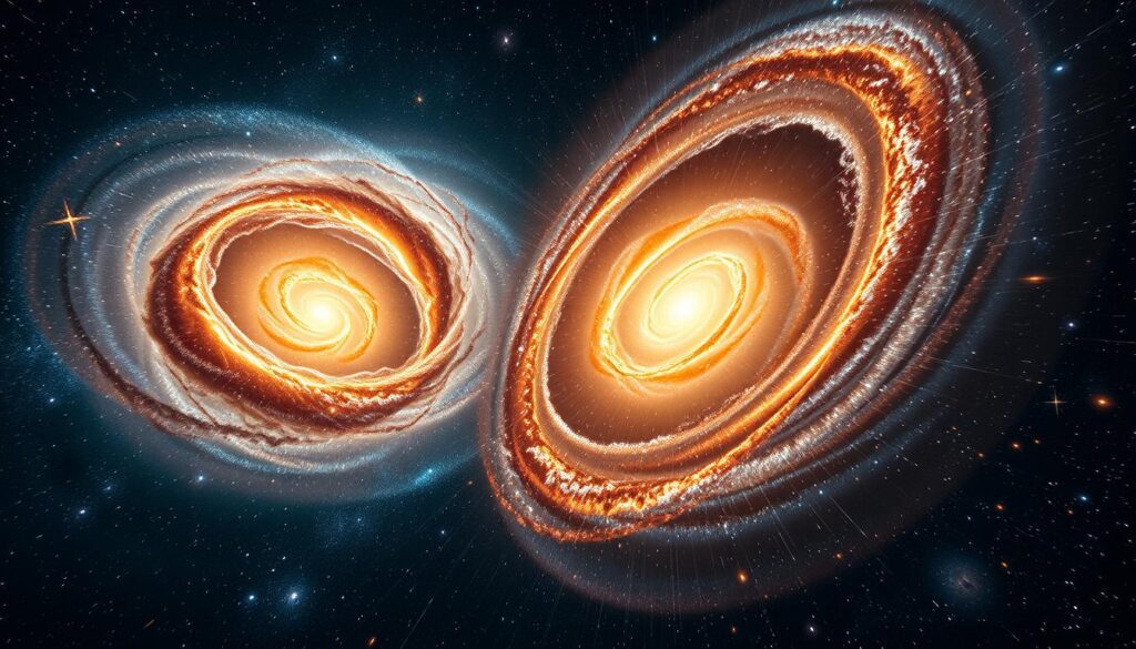 Kollidierende Galaxien im Weltraum